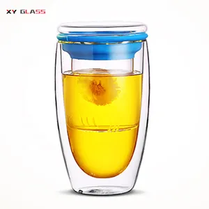 Household Egg Shaped Double Wall With Strainer And Lid Glass Tea Filter Cup
