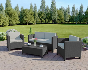 4 posti <span class=keywords><strong>giardino</strong></span> <span class=keywords><strong>esterno</strong></span> Rattan Patio Set stile minimalista poltrona e tavolino per alberghi cortile magazzini - Product Image 4