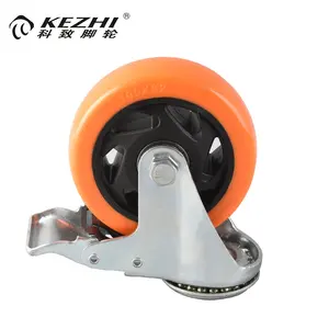 中国制造商中型橙色旋转轮脚轮，带螺栓孔，用于食堂手推车