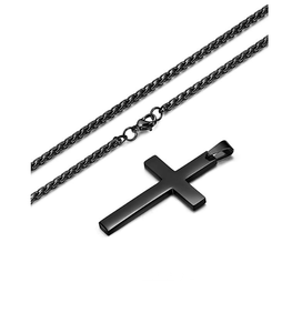Collana con Croce <span class=keywords><strong>Nera</strong></span> in Acciaio Inossidabile per <span class=keywords><strong>Uomo</strong></span> e Donna con Catena da 22-24 Pollici - Product Image 3