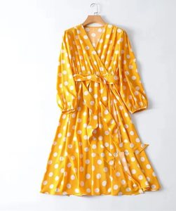 Bellissimi Abiti Casual Coreani per Ragazze, Lunghezza <span class=keywords><strong>Midi</strong></span>, con Volant, Traspiranti, Ecologici, Vita Naturale Stampata a Pois - Product Image 3