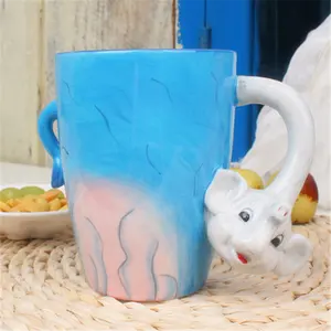 Joinste- Ceramic handpainted elephant handle mug , blue novelty 250ml coffee mugs cheap pottery mug