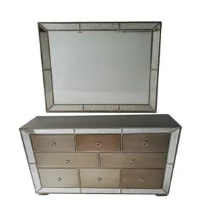 8 Drawers Hollywood Antique Mirrored Bedroom Dressers Furniture Set