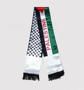 カスタムサテンロゴ印刷タッセルパレスティニアサッカースカーフ宮殿国旗スカーフ