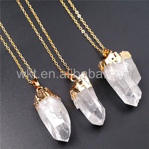 WT-N828 güzel doğal kristal kuvars noktası kolye rastgele, moda 24k gerçek altın daldırma kristal kuvars noktası kolye