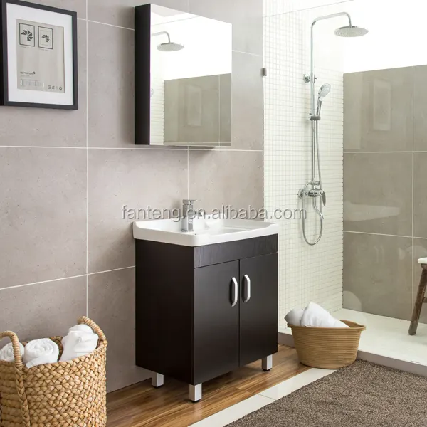 Simple black wall mounted cabinet with mirror cabinet and sink bath furniture vanity