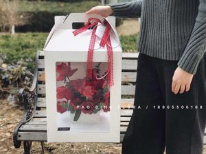 Nedeins — sac à main de luxe avec fenêtre en pvc, boîte à fleurs transparente sur les trois côtés, pour la saint-valentin, coffret cadeau blanc pour les roses - Product Image 2