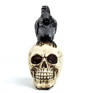 Day of Death Resin Statues Perched Raven On Rose Skeleton Bird Crow Skeleton Figurine Statue