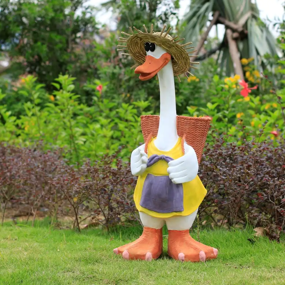 Estatueta adorável de pato de fibra de vidro, preço de fábrica, para decoração de jardim