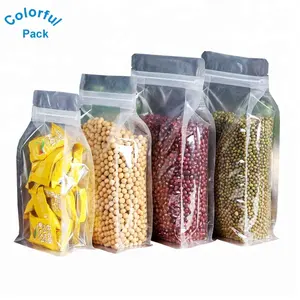 Food grade Flat bottom ziplock clear plastic bag packaging for snack and nuts