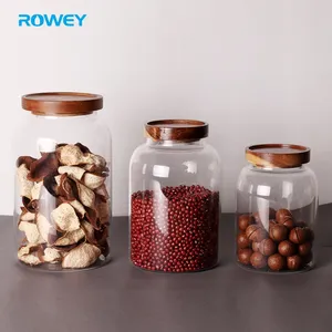 Home discovery large glass storage jar with air tight wood lid