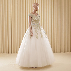 RSM66133 longitud del piso sin tren cap manga vestidos de <span class=keywords><strong>novia</strong></span> de encaje blanco y oro vestidos de <span class=keywords><strong>novia</strong></span> - Product Image 1
