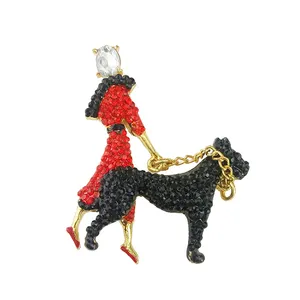 2024 Custom Collar Scottie Dog And Red With Black Crystal Rhinestone Lady Dog Brooch For Ladies Men Decoration