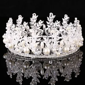 Lüks Vintage Altın Gümüş Kristal Düğün Taç Alaşım Gelin Bantlar Tiara Barok Kraliçe Kral Taç Rhinestone Tiara Taç