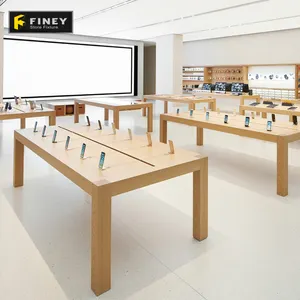 Kunden spezifisches Design Holz furnier Telefon Showroom Einzelhandel geschäft Telefon Display Möbel geschäft Telefon Display Tabelle