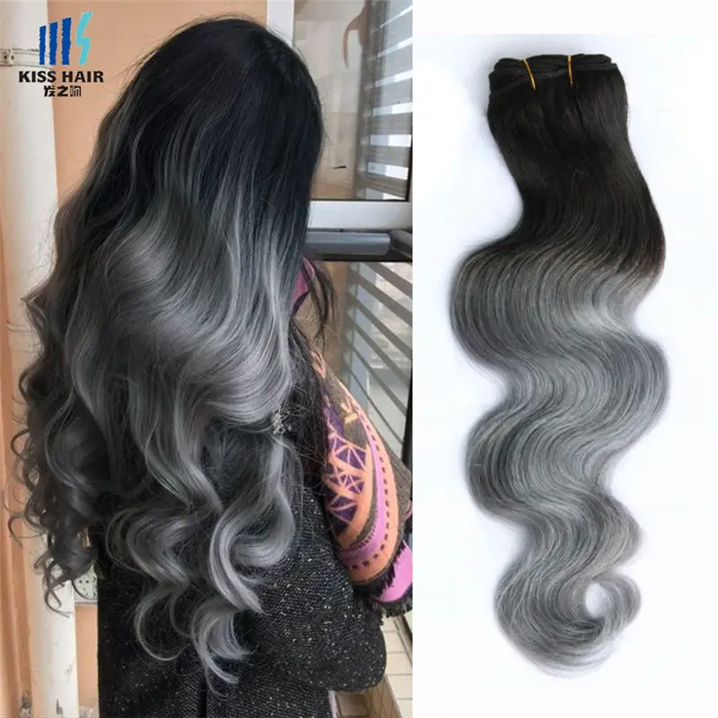 popular 2 tone ombre human hair bundle 1B/gray Brazilian hair extension body wave hair weft