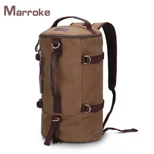 Marroke Outdoor Bentuk Silinder Olahraga Katun Kanvas Tahan Air Leisure Duffle Tas Ransel Perjalanan