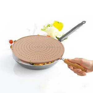 Nouveau Design d'ustensiles de cuisine, écran anti-éclaboussures d'huile, poignée en bambou, Silicone, écran anti-éclaboussures de graisse pour poêle à frire