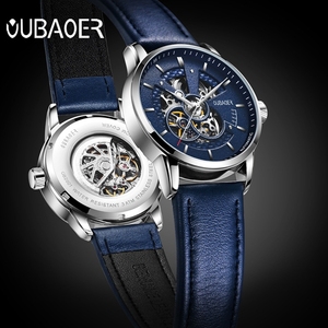 Ochstin fabbrica Oubaoer Luxury Mens Blue Leather cinturino <span class=keywords><strong>automatico</strong></span> scheletro <span class=keywords><strong>orologio</strong></span> meccanico - Product Image 3