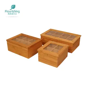 الخيزران المطبخ الشاي العلبة/خشبية الصينية أكياس الشاي تخزين مربع مع غطاء واضح