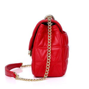 High Quality Beautiful Shoulder Crossbody Bags Guangzhou Manufacturer Embroidery <strong>Red</strong> Woman Leather <strong>Handbag</strong> with Chains - Product Image 5