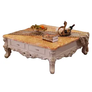 यूरोपीय शैली गोल्डन संगमरमर प्लेट लकड़ी कॉफी टेबल