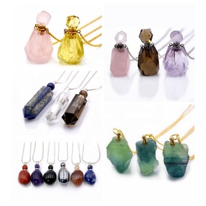 Natural Gemstone Perfume Bottle <strong>Necklace</strong> Rose Quartz Pendant <strong>Amethyst</strong> Magical Medicine Bottle Essential Oils Diffuse <strong>Necklaces</strong> - Product Image 1