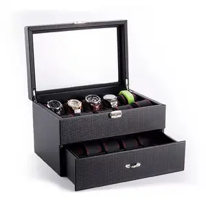 高級黒時計パッケージボックス利用可能在庫表示ウィンドウ10スロットレザー腕時計ボックス