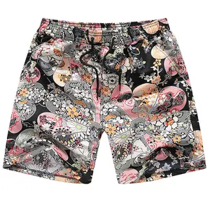 Japanese Print Design Men's Beach Shorts Knee Length Swim Surf Board Short Pants Quick Dry Holiday Sportswear