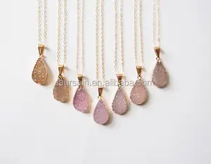 LS-D3971 Natural druzy agate teardrop necklace in 24k gold filled, small druzy teardrop necklace