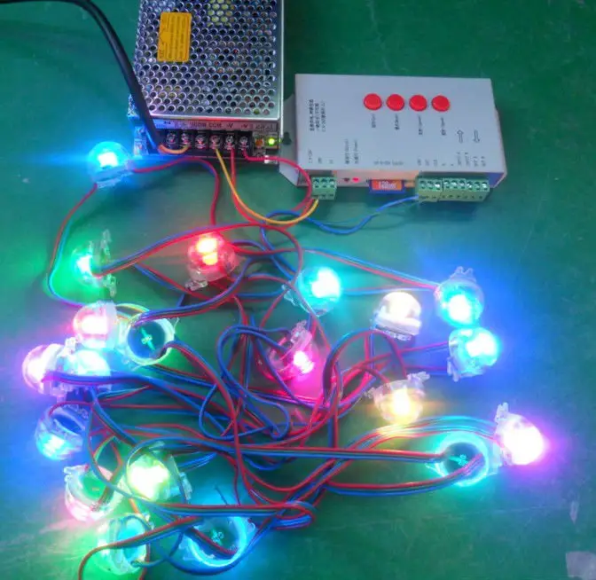 50個TM1804ピクセルノード (1個0.24W 8ミリメートルRGB led)+ 1個12V/60W電源 + SDカードpixeモジュールコントローラ (事前設定、簡単に使用)