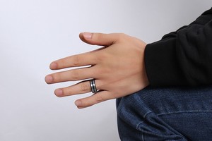 Bloobe — bague en acier au tungstène pour hommes, large, incrustation bleue, 8MM, nouvelle collection - Product Image 6