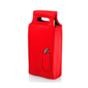 Thiết kế mới Neoprene 2 chai rượu vang tàu sân bay Tote túi màu đen đơn giản OEM da sang trọng Túi rượu Tote cách nhiệt không thấm nước Ice Cooler - Product Image 1