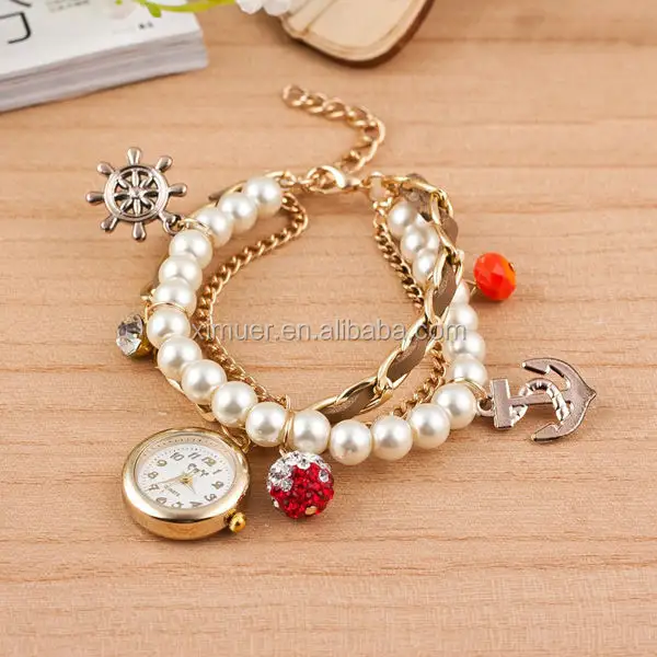 Wholesale hot lady pearl chain women fashion hand watch