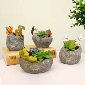 Roogo Mignon Fée Jardin Miniature Imitation Pierre Lapin Hérisson Grenouille Abeille Animal Jardinière Plante Boîte Succunlent Pots Artisanat