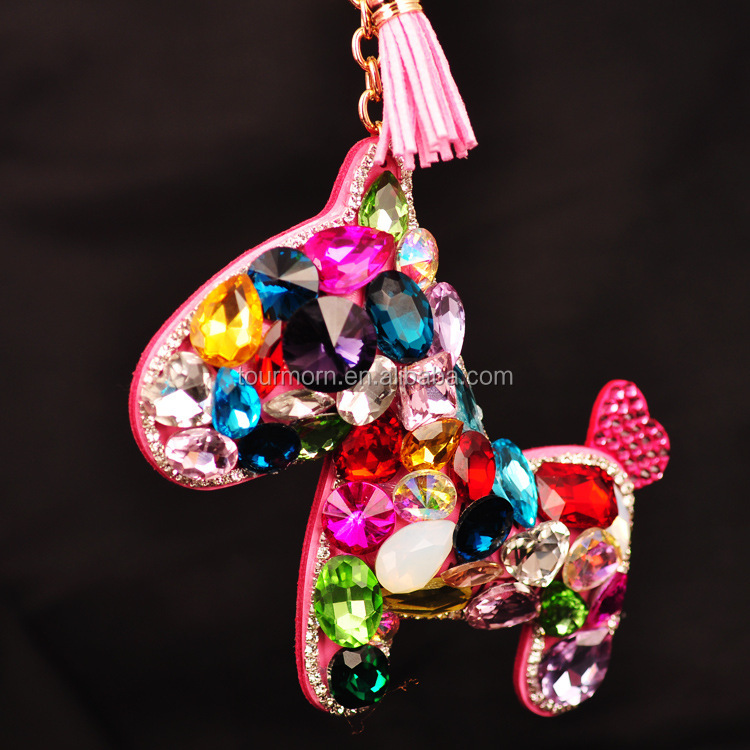 Брелок ручной работы с лисьим помпоном и украшениями из страз маленькая милая лошадь для подвески сумки