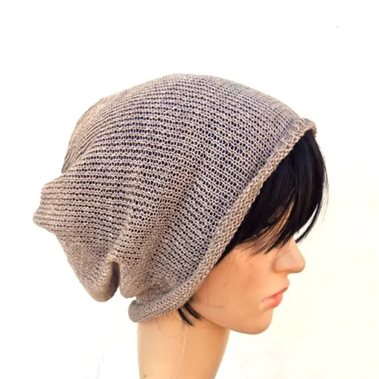 Gorro de verano de cáñamo holgado de punto de ganchillo holgado Unisex