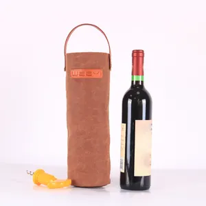 Tela cerata di Vino Sacchetto di Tote di Viaggi Bicchiere di Vino Carrier con Manico In Pelle