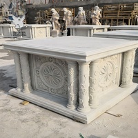 Produits religieux d'église personnalisés, table d'autel d'église en marbre blanc sculpté à la main