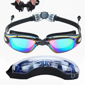 Adult swimming goggles with ear plugs and nose piece mirror swim goggles for swimming training