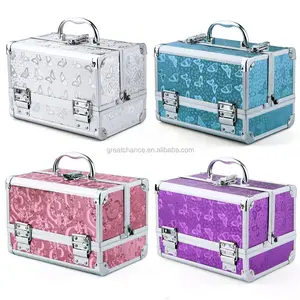 Large Aluminium Rose Butterfly Cosmetic Make Up Box Vanity Jewellery Saloon Case