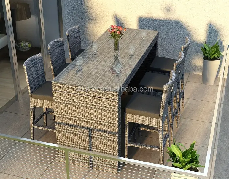 6 posti Home Patio mobili da esterno in vimini Rattan sedie tavolo alto Bar Set
