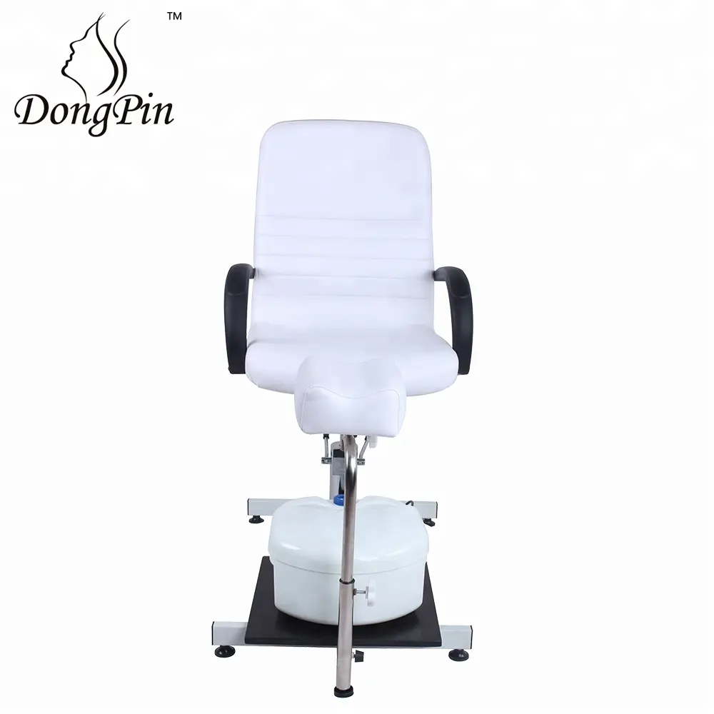 White Hydraulic Lift Adjustable Spa Pedicure Chair Unit with Easy-Clean Bubble Massage Footbath and Manicure Desk