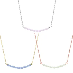 Custom Minimal delicate precious stone aqua faceted tiny beads dainty horizontal bar Necklace