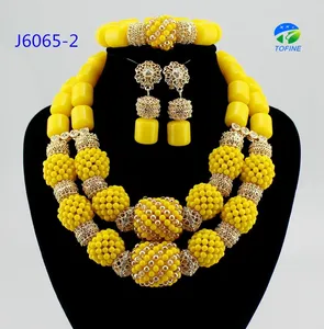 2018 Newest fashion yellow color nigerian coral beads jewelry set wedding bridal set