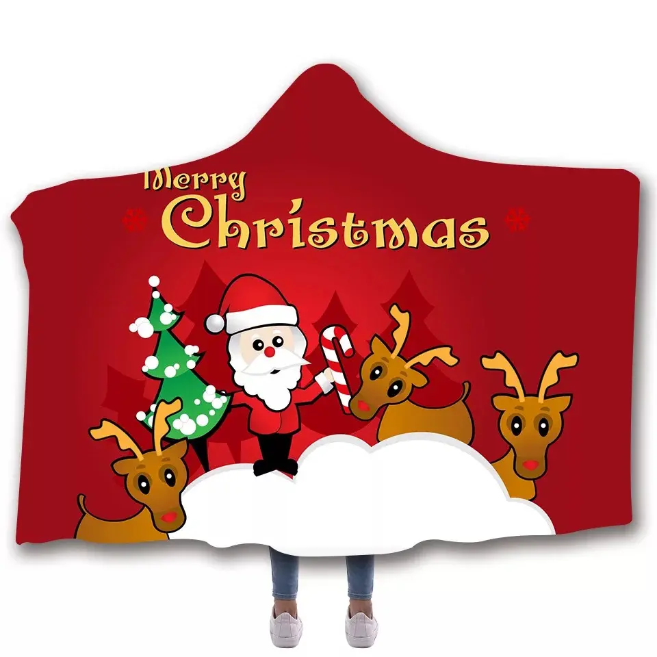 2018 New Design Micro Fleece Super Soft 3D christmas Santa Claus Fleece Blanket Hooded Throw Blanket