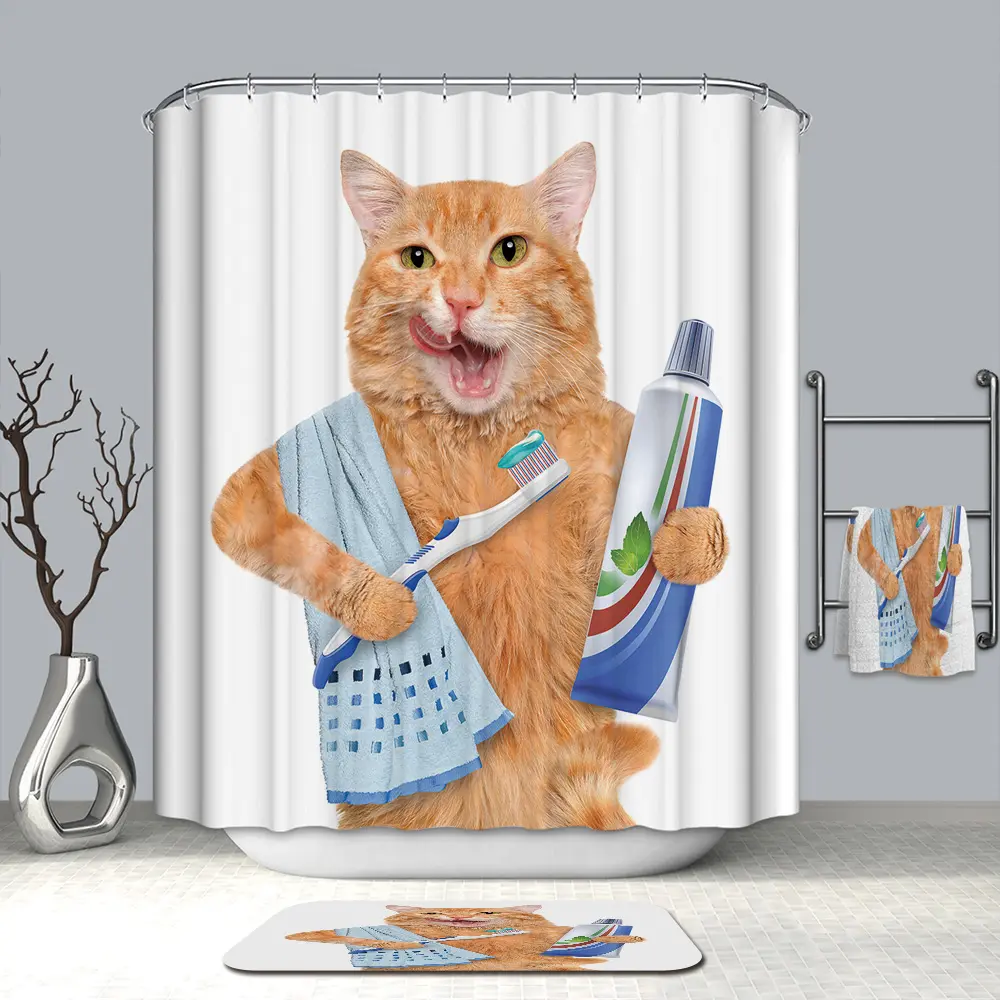Stampa digitale tenda da doccia con stampa a forma di gatto grasso con stelle