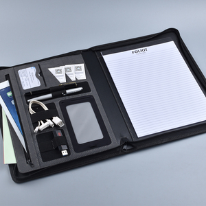 Custom Executive Zippered <strong>A4</strong> Padfolio Pu Leather <strong>Portfolio</strong> with Power Bank - Product Image 3