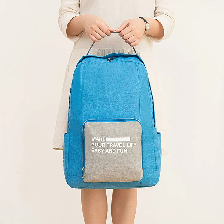 Custom Stylish Large Lightweight Travel Foldable Back Pack Cationic Polyester Folding School Bag Backpack