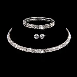 Braut klassische Strass Kristall Choker Halskette Armband Ohrringe Hochzeits schmuck Sets Hochzeit Zubehör